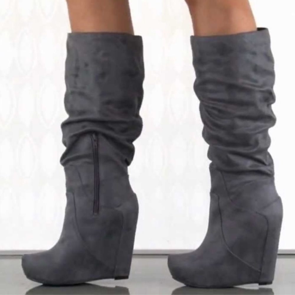 Jessica Simpson grey wedge boots